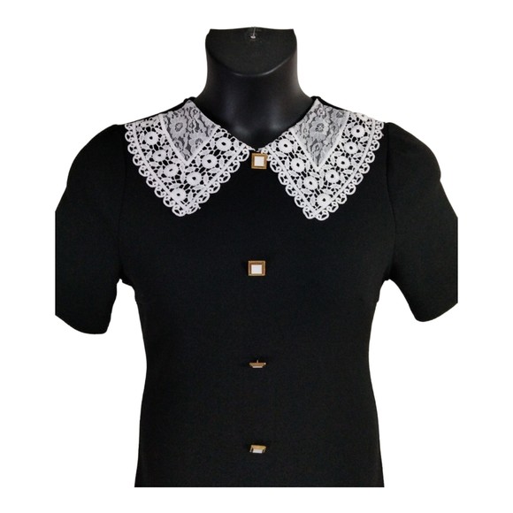 SHEIN Women's M Dress Black White Collar Wednesday  Adams Jury Halloween Gold - Picture 14 of 14